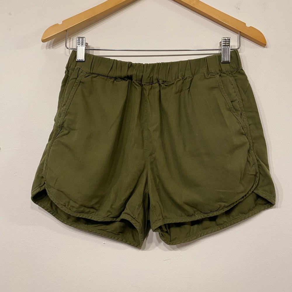 Madewell Womens XXS Olive Green Elastic Waist Dolphin Hem Pull On Casual Shorts